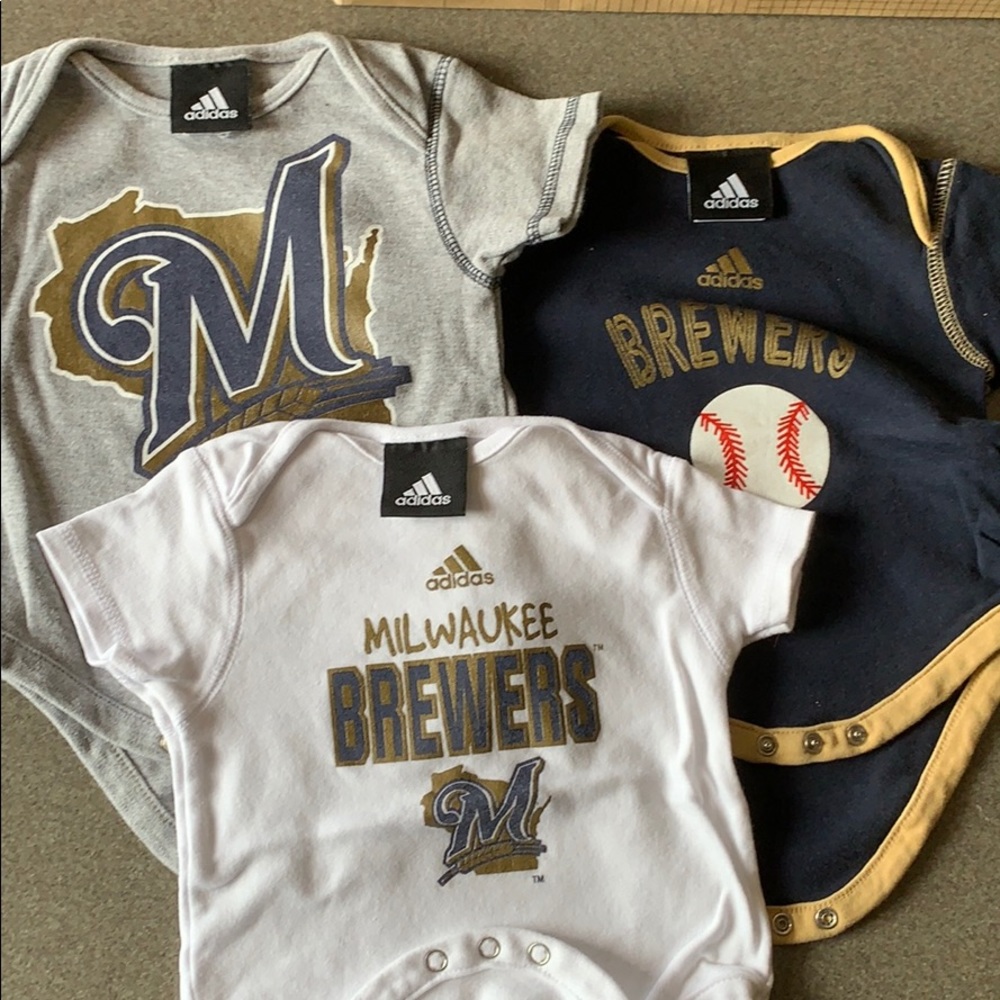 Set of 3 Adidas Milwaukee Brewer Onesies